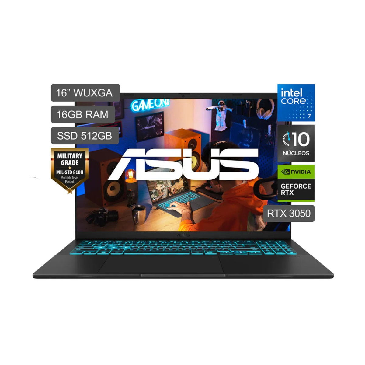 Asus VivoBook V3607V, Intel Core 7 240H, 16″ WXGA, 16GB DDR5, 512GB SSD, RTX-3050 6GB, Windows 11 Español
